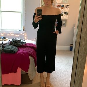 Black cropped leg jumpsuit